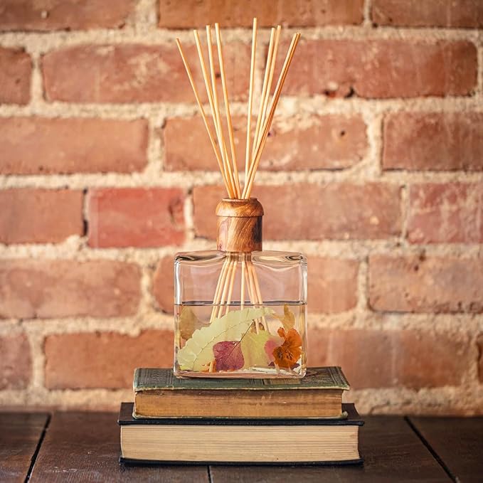 Honey Tobacco Botanical Reed Diffuser, Single Set, Square Glass Bottle 6.76 fl oz Lasts 6-12 Months Amber Oil Aromatherapy Scent Decor, Home Library Office Relaxation Gift