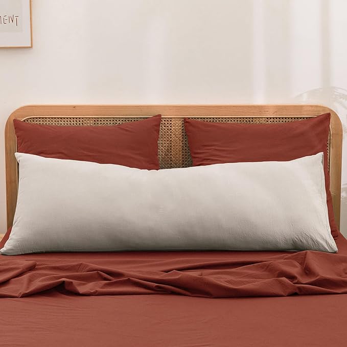 BESTOUCH 100% Washed Cotton Pillowcase for Hair and Skin Linen Feel Soft Comfortable Breathable 2 Set Pillow Case with Envelope Closure Solid Crimson Red Euro 26x26 Inches