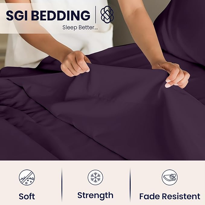 SGI Split King Sheet Set for Adjustable Bed Egyptian Premium Cotton 600 Thread Count Sheets for Sleep Number Bed 15" Deep Pocket 5 Pc Set with 2 Twin XL Fitted Sheets Soft Breathable -Plum