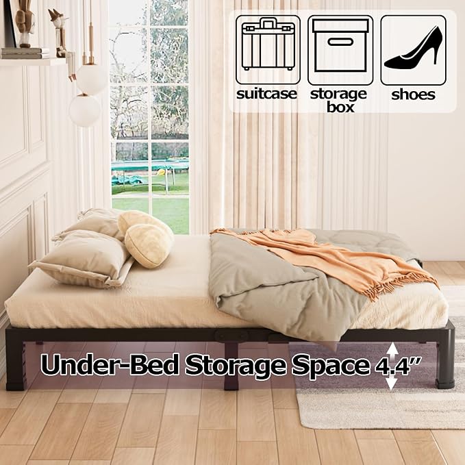 Bilily 6 Inch Low Bed Frame Full with Round Corner Legs,3500 LBS Heavy Duty Low Profile Full Size Bed Frame Metal Platform, No Box Spring Needed, Easy Assembly, Noise-Free, Headboard Compatible,Black