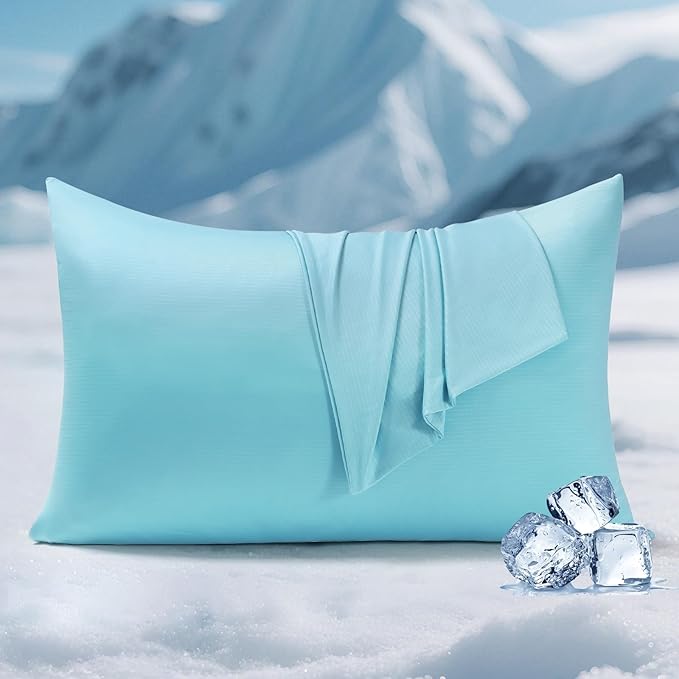 Elegear Cooling Pillow Cases for Hot Sleepers, Clean Fabric Silver Infused Cooling Pillowcase Q-Max>0.5, Soft Silky Pillowcases for Hair & Skin, Summer Zipper Pillowcase Cover Set of 2-King, Blue