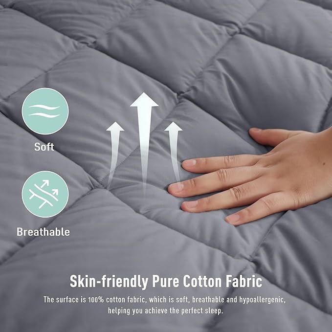King Size Mattress Pad Cotton Top Mattress Cover Quilted Fitted Mattress Protector with 18-22" Deep Pocket Down Alternative Fill Noiseless & Breathable (King, Dark Grey)