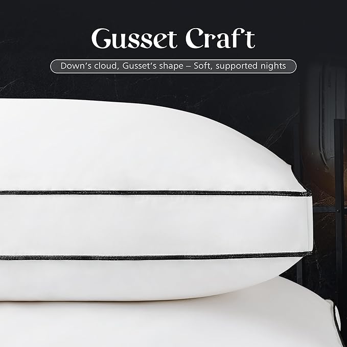 Feather Down Pillows Standard Size Set of 2, Luxury Hotel Collection Bed Pillows for Sleeping, Gusseted Down Pillow for Bed, Soft Fluffy Medium Firm for Side Back Stomach Sleepers 20x26 in.