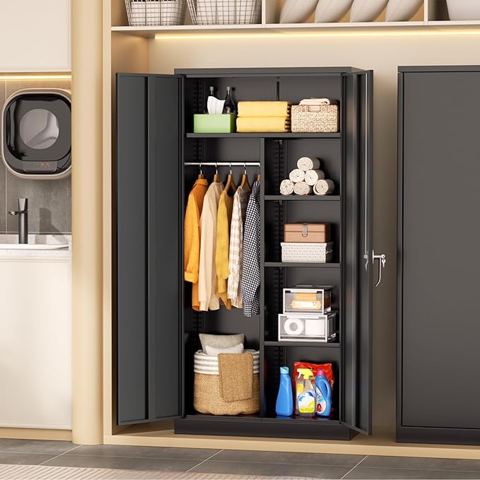 INTERGREAT Wardrobe Cabinets with Locking Doors and Shelves, Clothing Locker 72“ X 36“ X 18“ Storage Cabinets for Home Room, School, Employee,Gym (Black)