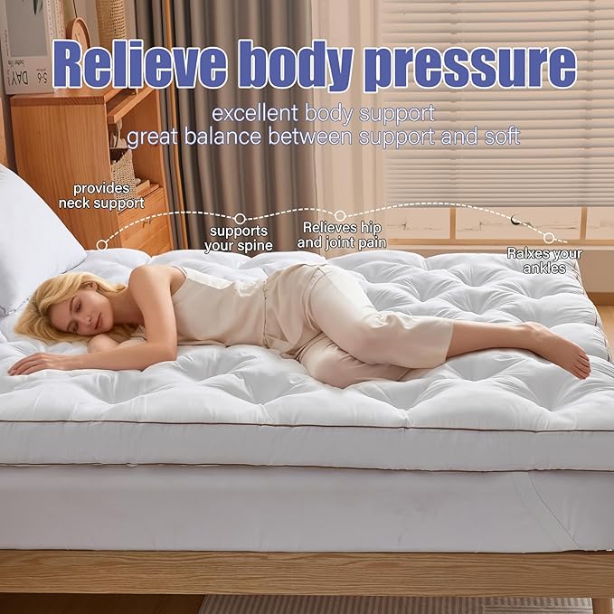 WhatsBedding 4 Inch Memory Foam Mattress Topper King Size for Pressure Relief, Extra Soft and Breathable Pillow Top Mattress Topper, Fluffy Shredded Memory Foam Filled，80 * 78 * 4in