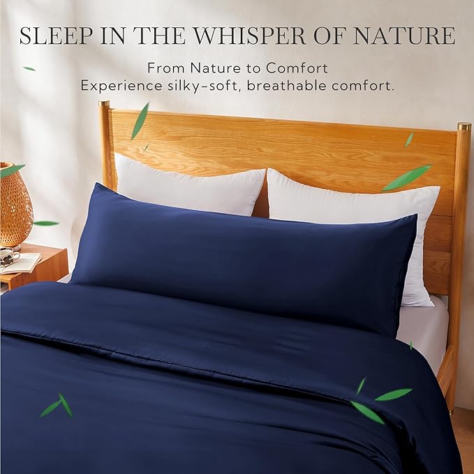 MR&HM Cooling Body Pillow Case 20"x54", Body Pillow Cover for Hot Sleepers, Breathable & Moisture Wicking, Soft Envelope Long Pillowcase, Rayon Derived from Bamboo & Polyester Blend, Navy Blue