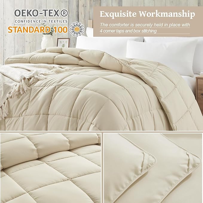 Homelike Moment Oversized King Comforter - Beige Duvet Insert Down Alternative Bed Oversize King Comforter, Lightweight Bedding Comforters Quilted Soft All Season Beige