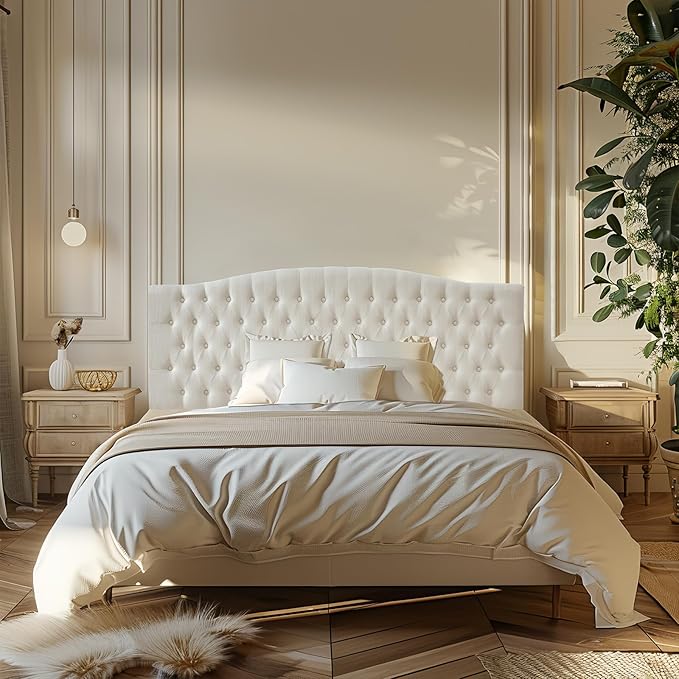 Furpopup Linen Upholstered Headboard King/Cal King Size Latest Model Wall Mount, Bed Frame Mount, Featuring High-Density Sponge Padding, Luxury Texture Easy Assembly Comfort and Style-Ivory