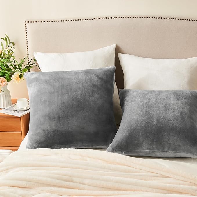 BEDELITE Velvet Pillow Covers 26x26 with Zipper, 2 Pack Super Soft Square Pillow Covers for Bedroom, Sofa, Couch,Luxury Cozy Fleece Pillowcases for All Seasons(26x26 Inches, Grey)