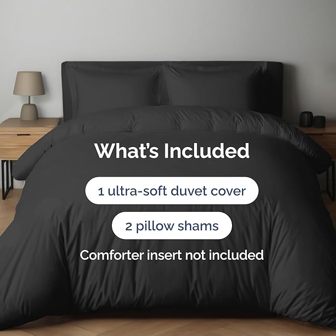 Duvet Cover Cal King Size Set - Extra Soft Cal King Duvet Cover 104" x 98" with 2 Pillow Shams - Hotel Luxury, Easy Care & Fade Free with Zipper Closures & Ties - Comfy, Cozy and Breathable (Black)