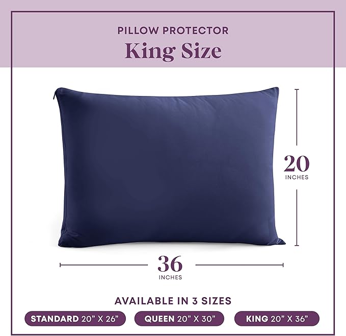 CirclesHome Pillow Protectors 4 Pack King Zippered - 100% Cotton Breathable Pillowcases - Protects Pillows from Dirt, Dust and Debris (King - Set of 4 - 20x36)