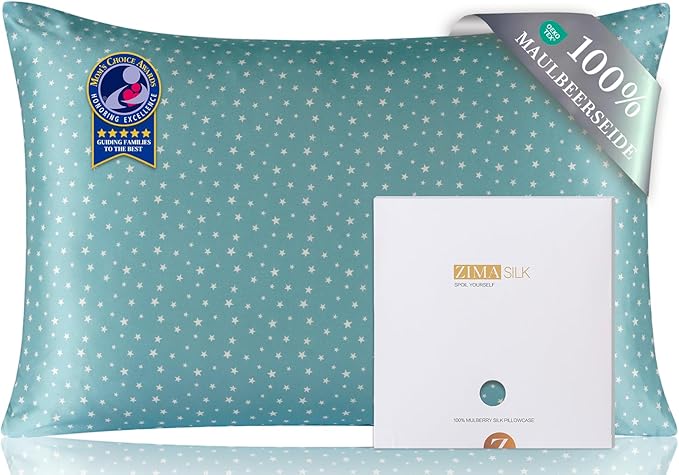 ZIMASILK 100% Pure Mulberry Silk Pillow Cases for Hair and Skin, Soft, Hypoallergenic & Smooth, Both Sides Grade 6A Silk, with Hidden Zipper, Gift for Women Men, 1pc (Queen 20"x30", Star Pattern)