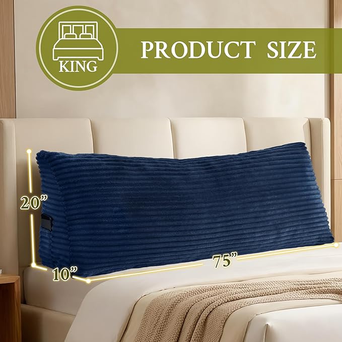 Headboard Pillow King, Headboard Wedge Pillow, Back Rest Pillows for Sitting, Reading, Working, Triangle Pillow with Removable Cover, Daybed Pillows for Bed Dorm Sofa, Navy Blue