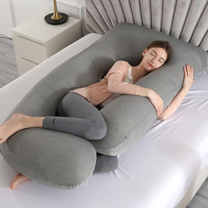 Elover Cooling Pregnancy Pillows for Sleeping,U Shaped Full Body Pillow with Removable Cover,Pregnant Women Must Haves,Maternity Essential,Black Grey