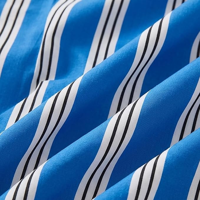Merryword Queen Size Pillowcases, 100% Cotton Pillow Cases, Blue Striped Pillowcases, Soft Breathable Ribbon Stripe Pillow Covers, Set of 2