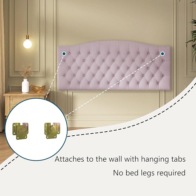Furpopup Velvet Upholstered Headboard Queen/Full Size Latest Model Wall Mount, Bed Frame Mount, Featuring High-Density Sponge Padding, Luxury Texture Easy Assembly Comfort and Style-Pink