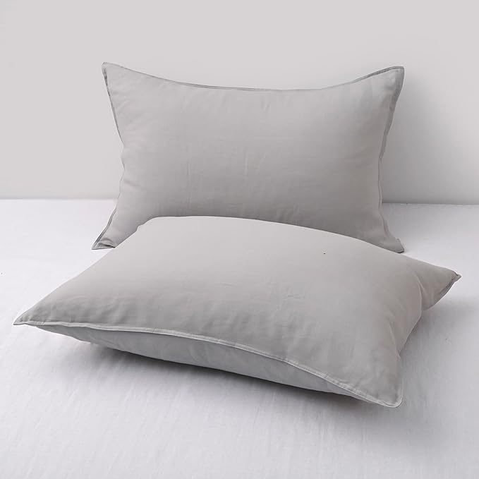 CHUFFED Linen Pillowcases 2 Pack 100% Linen Standard Pillow Cases, Breathable and Cooling Washed Pillowshams with Zipper Closure, 20x30 Inches,Light Grey