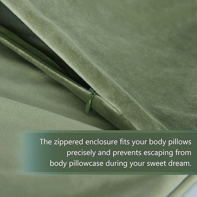 StangH Sage Green Body Pillow Cover, 20 x 54 Velvet Pillowcover Soft Body Pillow Protectors for Baby/Pregnancy Bed Large Pillowcases for All Seasons, 20 x 54-inch, 1 Piece