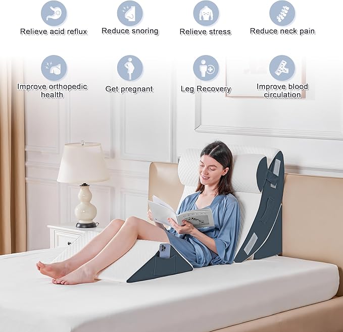 Yojoker 4PCS Orthopedic Bed Wedge Pillow Set for Sleeping, Post Surgery Foam Pillow for Body, Back and Leg Pain Relief, Triangle Adjustable Support Pillow - Acid Reflux Sleeping Pillows Navy