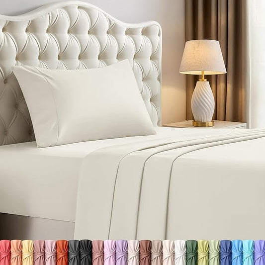 Utopia Bedding Twin Sheet Set – 3 Piece Bed Sheets for Twin Size Bed, Soft and Breathable Microfiber, Includes 1 Fitted Sheet, 1 Flat Sheet and 1 Pillowcase – Oeko Tex (Ivory)