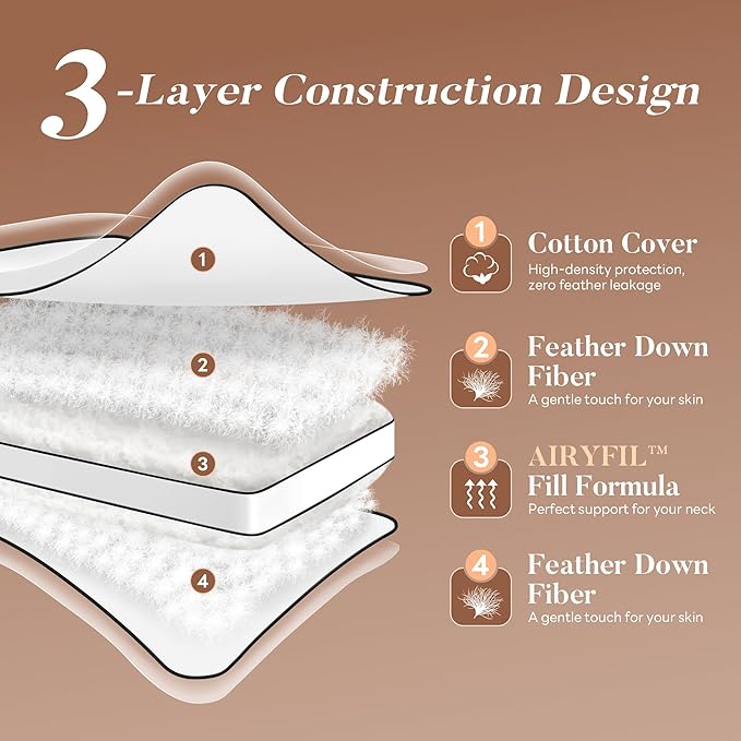 Feather Down Pillows Queen Size Set of 2, Hotel Collection Bed Pillows 2 Pack, Medium Firm Pillow for Side, Back or Stomach Sleepers, Downproof, Gusset Design 20x30 in.