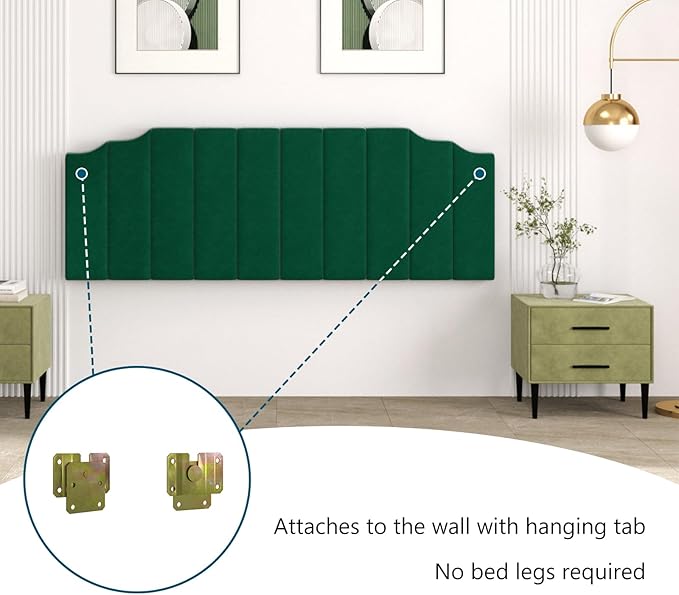 Befurtori King Size Headboard Only, Velvet Wall Mounted Headboard King for Adjustable Bed Modern Upholstered Head Board Easy Assembly, Jade Green