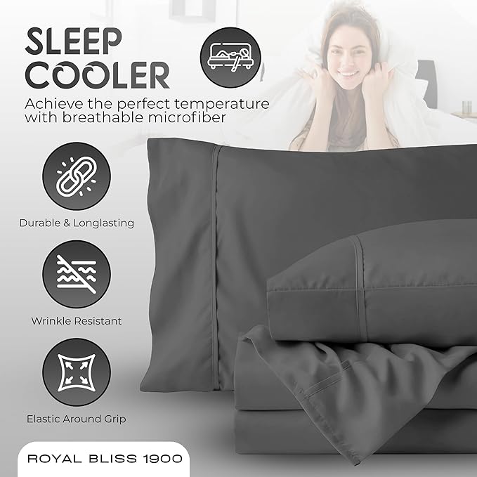 California King Sheet Sets – 4Pcs Cal King Bedding Set, Deep Pocket, Double Brushed Microfiber, Fade Resistant, Soft & Breathable Bed Sheets for Ultimate Comfort(Dark Grey)