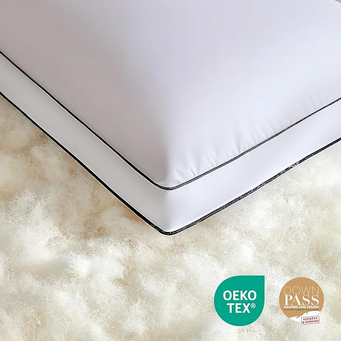 Feather Down Pillows Queen Size Set of 2 Pack, Luxury Hotel Collection Bed Pillows for Sleeping, Fluffy Soft Medium Firm Down Surround Gusseted Pillows for Side Back Stomach Sleepers 20 x 30 in