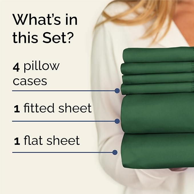 King 6 Piece Sheet Set - Comfy, Breathable & Cooling - Hotel Luxury Bedding for Women, Men, Kids, Teens and Children - 1 Flat & 1 Fitted Sheet & 4 Pillowcases w/ Deep Pockets - Wrinkle Free - Emerald