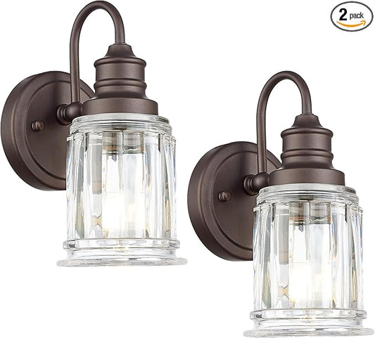 Rustic Wall Sconces Set of Two, HWH Farmhouse Vanity Wall Sconces for Bathroom, 1-Light Wall Sconce Light Fixtures Indoor Wall Lamps for Bedroom, Oil Rubbed Bronze Finish, 5HZG106B-2 ORB