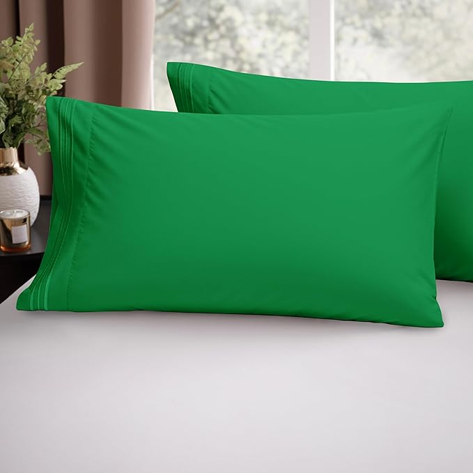 Elegant Comfort Luxury Ultra-Soft 2-Piece Pillowcase Set - 1500 Premium Hotel Quality Microfiber Double Brushed - Wrinkle Resistant, Standard/Queen, Emerald Green