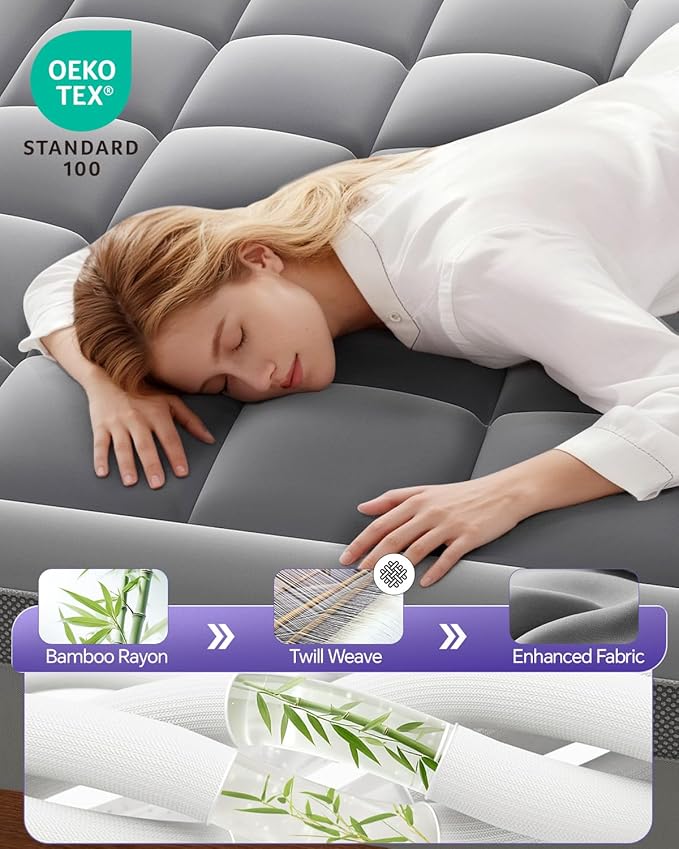ChiXpace Dual Layer 4 Inch Memory Foam Mattress Topper Full - 2 Inch Gel Memory Foam and 2 Inch Pillow Top Mattress Pad, 7-Zone Egg Crate Full Size Mattress Topper (Grey)