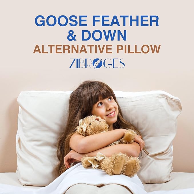 Feather Pillows King Size Set of 2 - Goose Down Hotel Bed Pillow for Sleeping, Soft 600 Thread Count Cotton Cover, Fluffy Support Surround Fill Polyester for Side, Back and Stomach Sleepers