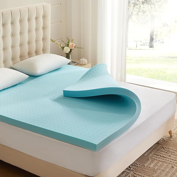 Eiayeebil 3 Inch Memory Foam Mattress Topper Queen, Mattress Pad Gel Infused Foam Bed Topper, Ventilated Soft Blue,Queen Size