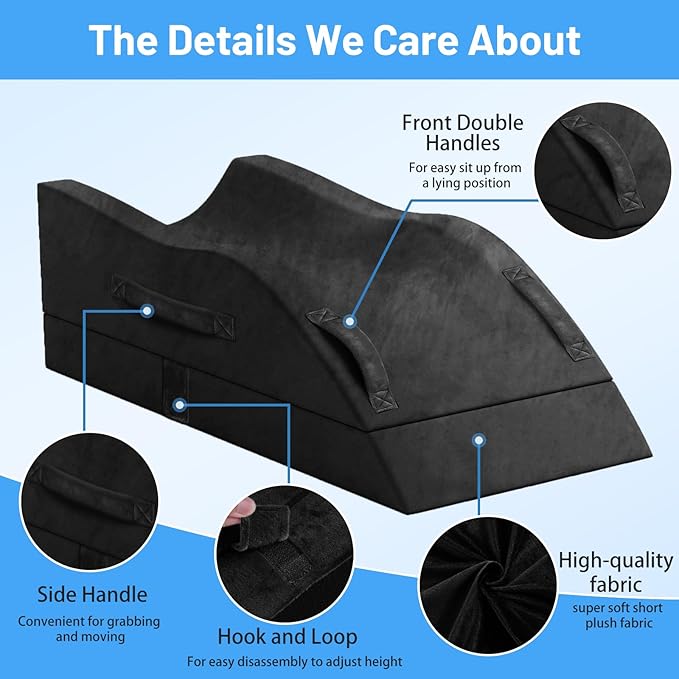 Tranquilrelax Double Leg Elevation Pillows, Wedge Pillow for After Surgery, Memory Foam Support Adjustable, Comfort Care for Back Knee Hip Ankles Pain, Knee Pillow for Sleeping Blood Circulation Black