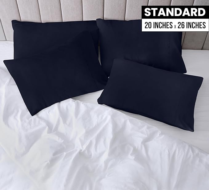 Utopia Bedding Standard Pillow Cases - 4 Pack - Envelope Closure - Soft Brushed Microfiber Fabric - Shrinkage and Fade Resistant Pillow Covers Standard Size 20 X 26 Inches (Standard, Navy)