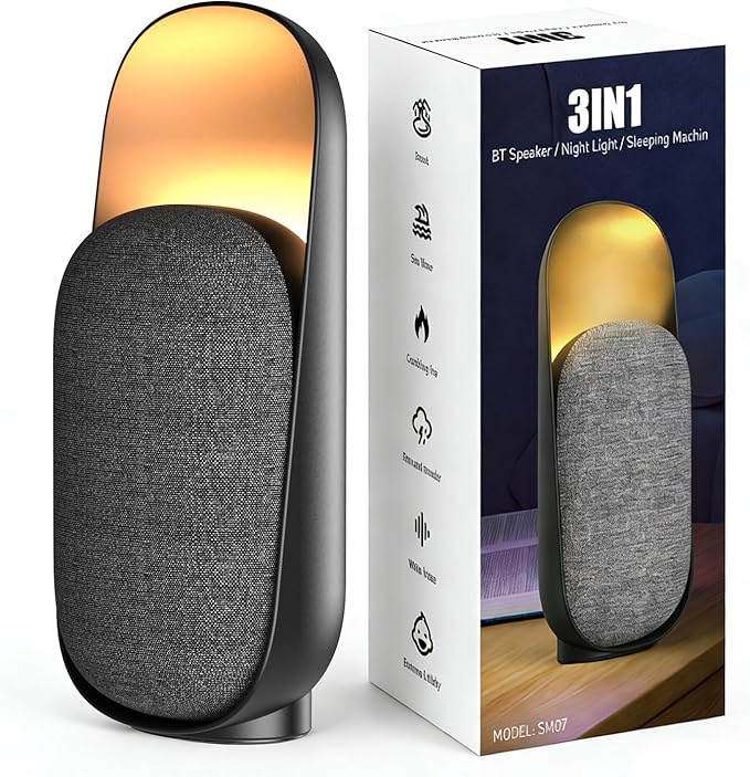 Sound Machine Night Light White Noise Machine with BT Speaker,6 Soothing Sounds,White Noise Sound Machine with Convenient Timer Options,for Baby Kids Adult Home Office Travel