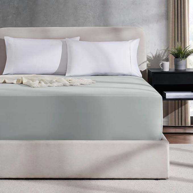 Nestl 2 Pack Light Grey Fitted Sheet Extra Deep Pocket, Hotel Luxury QueenFitted Sheet Only Easily Fits 18 to 24 Inch Mattress, Super Soft, Wrinkle-Free and Breathable with Corner Straps