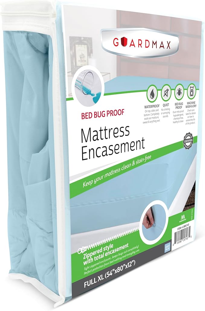 Guardmax Full XL Mattress Encasement with Zipper, Waterproof, Bed Bug Proof, Dust Mite Proof Mattress Protector for Full XL Size Bed up to 12" Deep, Zippered All Around Jersey Knitted Mattress Cover