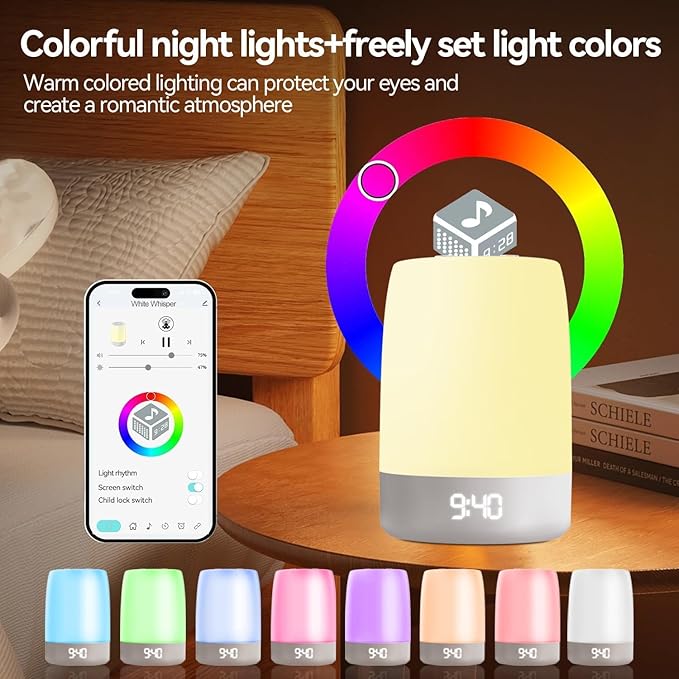 Sound Machine White Noise Machine with 32 Soothing Sounds, Bluetooth Speaker Alarm Clocks for Bedrooms with Wake up Light, Night Light for Kids, App Control Birthday Gifts for Teenage Girls Boys Women