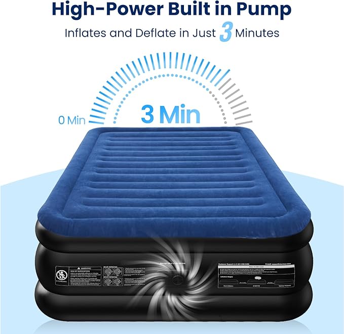 CHERIMOR Queen Air Mattress with Built in Pump, 18" Raised Comfort, Multi-Layer Leakproof, Heavy-Duty Support Blow Up Mattress, 800lbs High Capacity, 3 Min Inflation for Home Camping Guests