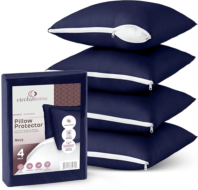 CIRCLESHOME Throw Pillow Protectors - 100% Cotton Breathable Pillowcases - 24 X 24 Square Pillowcases - Protects Pillows from Dirt, Dust and Debris (Square Pillow - 4 Pack- 24x24)