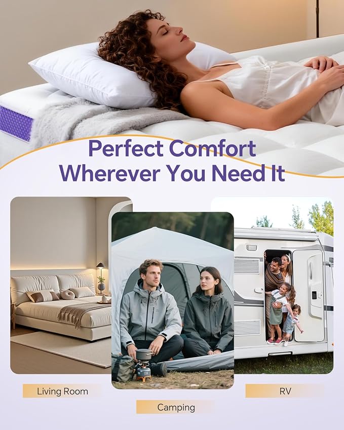 ChiXpace 4 Inch King Mattress Topper Dual Layer Memory Foam Mattress Topper, Soft Pillow Top Mattress Cover, Gel Foam Mattress Egg Crate Design, King Size Mattresses Pad (White)