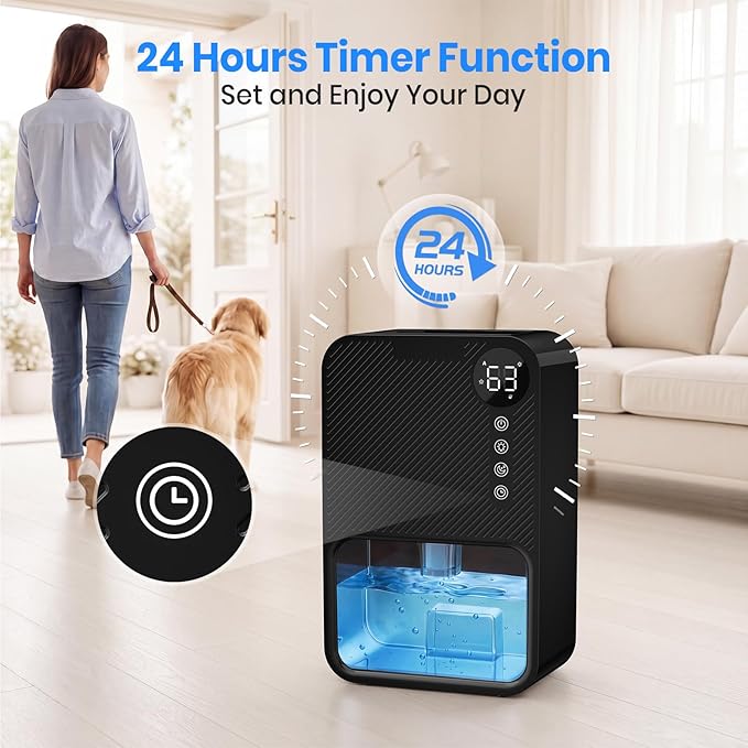 Dehumidifier,128oz Visible Water Tank 1000 sq.ft Dehumidifier for Home – Quiet Portable Unit with 24-Hour Timer, Auto Shut-off, Sleep Mode & 7-Color Night Light for Bathroom, Bedroom, Basement, RV