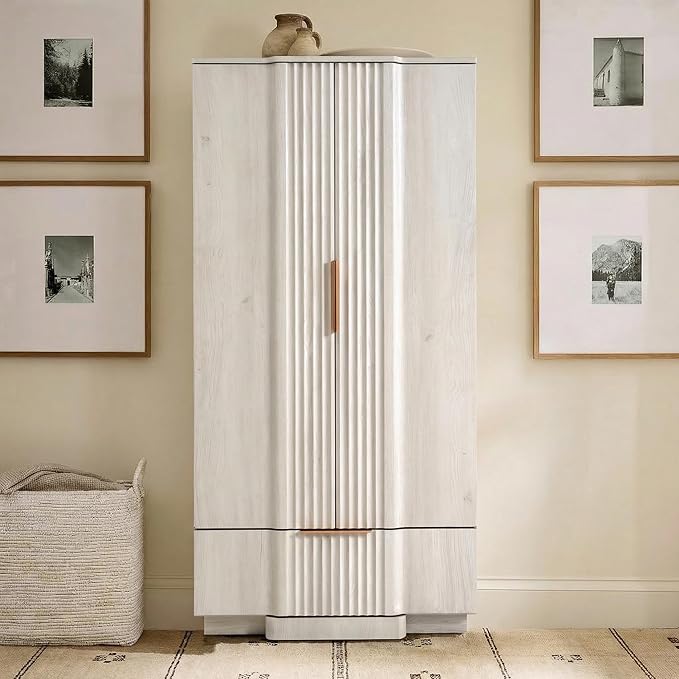 Brafab 67" Fluted Armoire Wardrobe Closet with Drawers and Doors, Wooden Wardrobe Cabinet with Adjustable Shelves, Modern Storage for Clothes, Wardrobe Wall for Bedroom, White(3 pcs)
