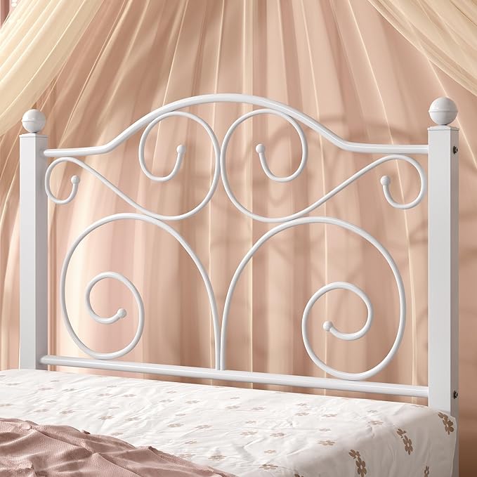 VECELO Twin Size Bed Frame with Headboard and Footboard, Heavy Duty Metal Slat Support, Platform Mattress Foundation, No Box Spring Needed, Easy Assembly, White