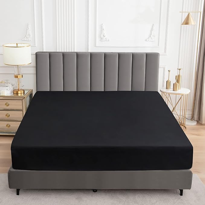 Sufdari Full Size Mattress Protector,Waterproof Mattress Protector,Fitted Sheet Style Mattress Cover with 18" Deep Pocket,Washable and Comfortable-Black,Full