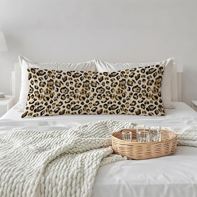 Black and Gold Leopard Print 20x54 Body Pillow Cover, Cheetah Print Room Decor, Funky Y2k Cheetah Print Decorative Long Body Pillow Cases for Girls Bedroom Dorm Apartment Bed Couch