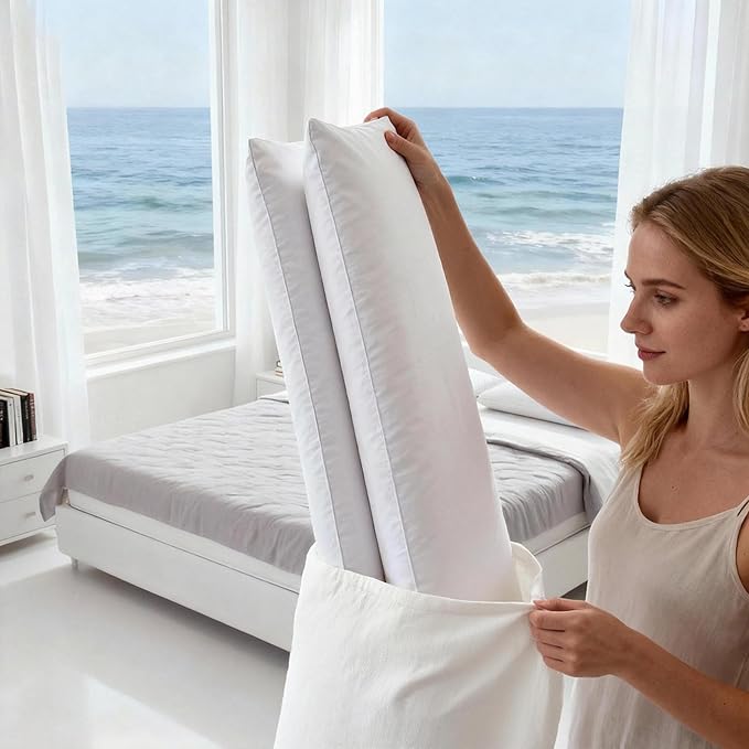 Thin Flat Soft Goose Feather Down Bed Pillows for Sleeping Hypoallergenic Standard Size Set of 1 Pack Side Back and Stomach Sleepers