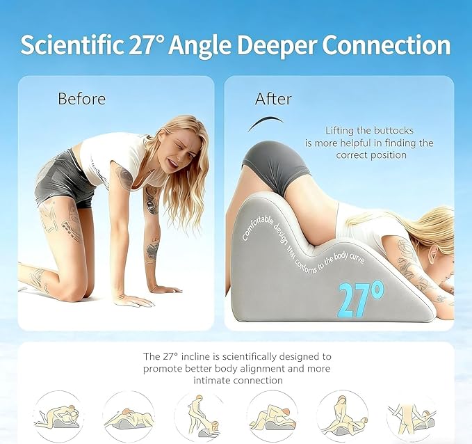 Large Body Pillow, Couples Pillow,27°Angle Perfect Position Wedge Pillow Ergonomic Contoured Support, Multi-Functional Memory Foam Wedge Back Support, Prone Pillows for Sleeping,Reading,Massage
